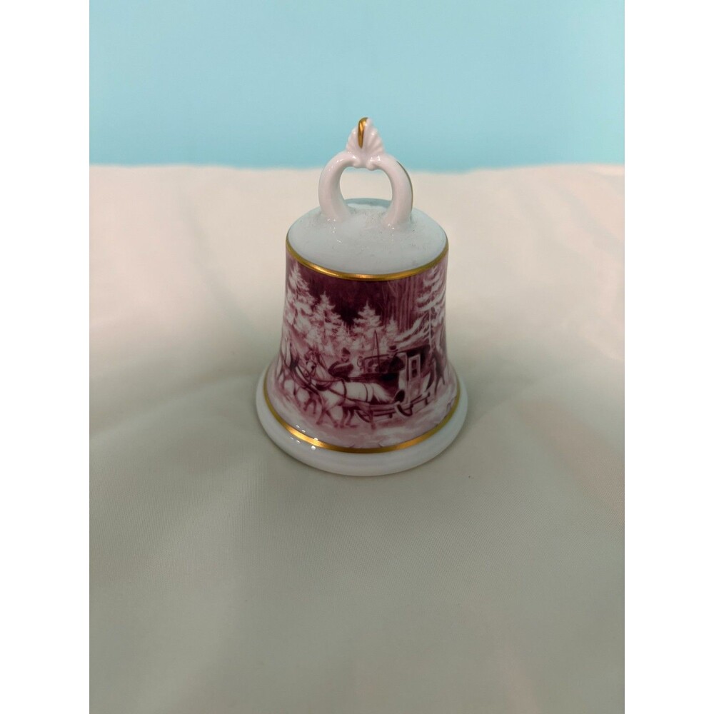 Vintage Porcelain Bell with Horse Drawn Mail Sleigh by AK Kaiser West Germany